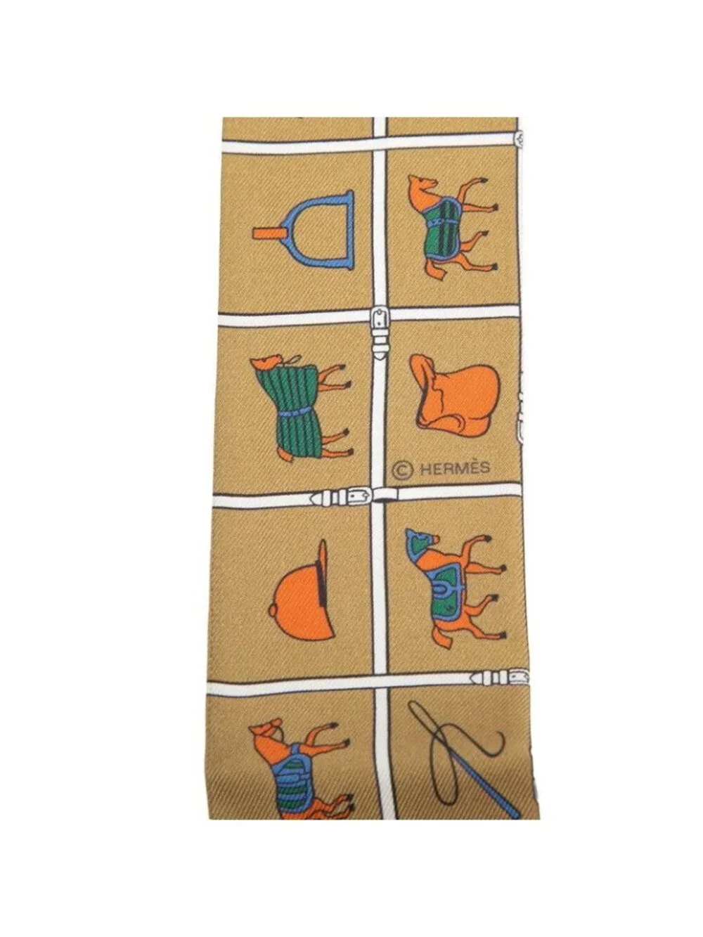 Hermes Twilly Horsewear Couvertures Et Tenues de Jour Scarf New Tag Brown Silk - Picture 3 of 5